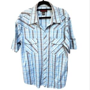 Vintage Rock On Short Sleeve Plaid Shirt